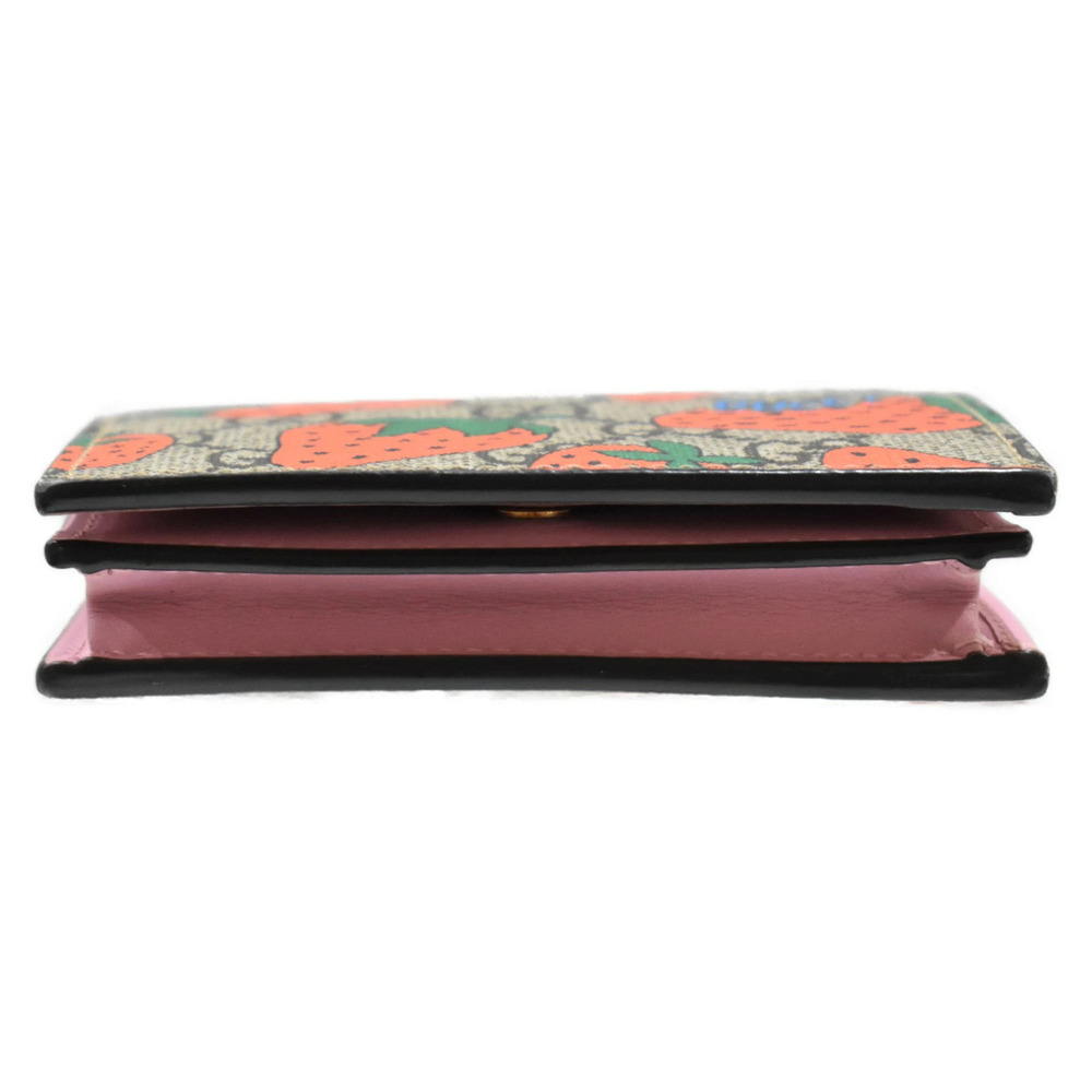 GUCCI GG Supreme Straw Tanberry Bi fold Wallet Beige Red Pink GG Leather - Picture 5 of 10